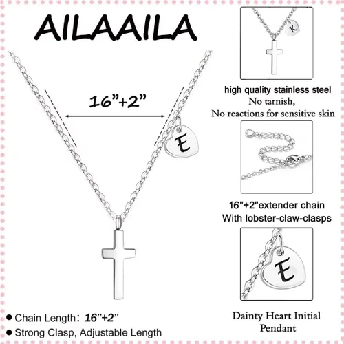 Miniatura 5 de Tiny Cross Necklace for Girls Heart Initial Necklace Heart Birthstone Necklace Letter Stainless Steel Pendant Jewelry First Communion Baptism