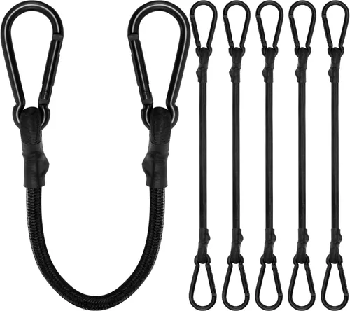 Miniatura 11 de Cuerdas elásticas con mosquetón, cuerdas elásticas resistentes de 18 pulgadas de largo con clip de mosquetón para exteriores, cuerda elástica negra