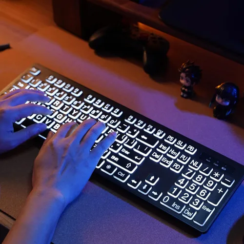 Miniatura 2 de Teclado y mouse inalámbricos retroiluminados con impresión grande, 2.4G de tamaño completo con letras grandes y llave de retroiluminación, letras