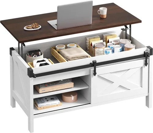 Miniatura 7 de WLIVE Mesa de Centro con Tapa Elevable, Mesa de Centro Estilo Granja de 39.4 pulgadas con Gran Compartimento de Almacenamiento Oculto, Puertas