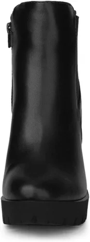 Miniatura 3 de Allegra K Botines con plataforma y tacón de bloque con cremallera y punta redonda para mujer