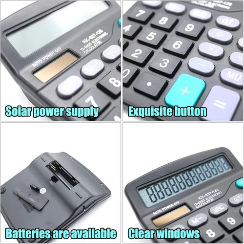Miniatura 3 de Calculadora de escritorio, calculadora de oficina con batería solar de 12 dígitos con pantalla LCD grande, botón sensible grande, calculadoras