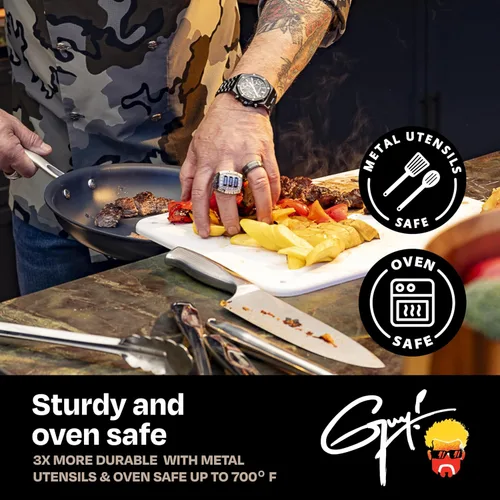 Miniatura 6 de Guy Fieri's Flavortown Laser Titanium Juego de 2 Sartenes de 8.5" y 10" - Juego de Utensilios de Cocina Antiadherentes Sin PFAS, PTFE o PFOA, 3
