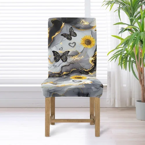 Miniatura 5 de HUGS IDEA Butterfly Marble Texture Dining Chair Covers Set of 4 Stretch Kitchen Chair Covers Washable Dining Chairs Slipcovers Cubre Sillas