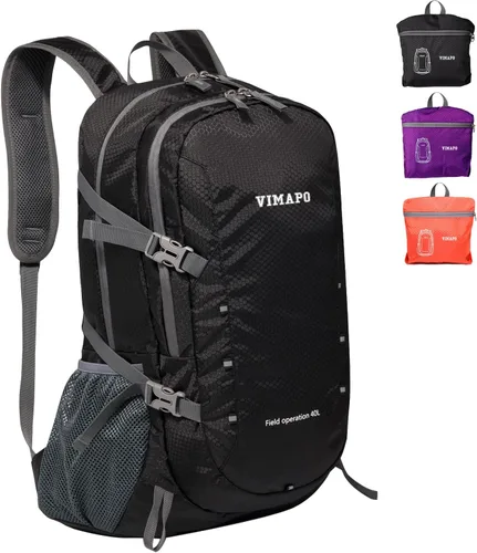 Mochila ligera plegable de 40L, Ripstop Nylon plegable de viaje, mochila de senderismo plegable para exteriores (negro)