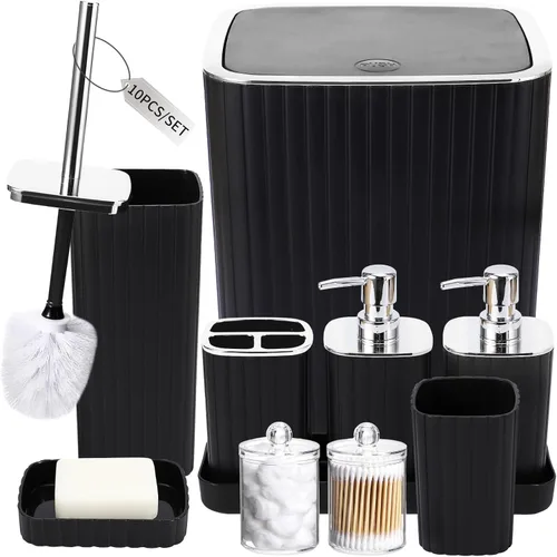Miniatura 21 de XLHOMO Bathroom Set- 25PC Beige Bathroom Set, Bathroom Set with Shower Curtain and Rugs, Beige Shower Curtain Set, Toilet Brush, Bathroom Trash Can