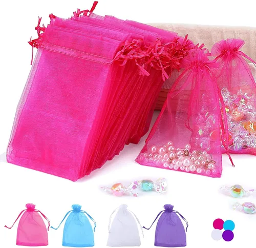 Miniatura 8 de Angooni 100 bolsas de organza azul transparente con cordón para regalo, para joyas, fiestas, bodas, fiestas, festivales, bolsas de dulces (4 x 6)