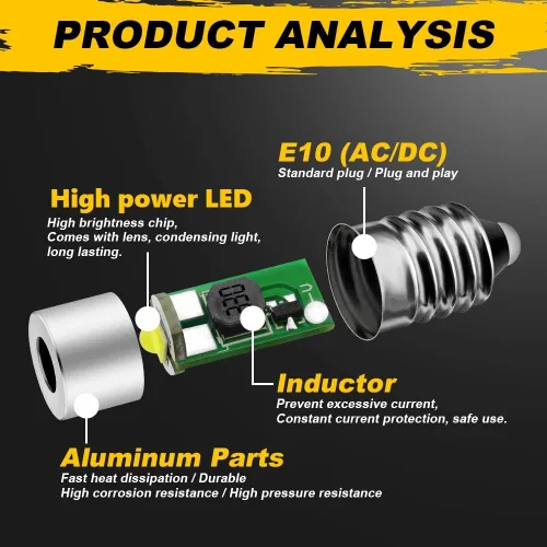 Miniatura 2 de Bombilla LED E10 actualizada, 3 W AC/DC 6-30 V, kit de conversión de bombilla LED para linterna, linterna de bicicleta, luz de trabajo, bombillas