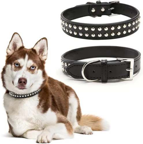 Miniatura 14 de BINGPET Collar de cuero ajustable para perro, collar duradero con tachuelas, con hebilla de metal y anillo en D para perros pequeños, medianos