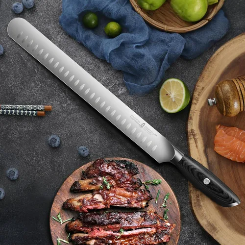 Miniatura 9 de TUO Cuchillo de trinchar, cuchillo de pechuga de 12 pulgadas para cortar carne ahumada, rebanar a través del asado, acero alemán de alto carbono