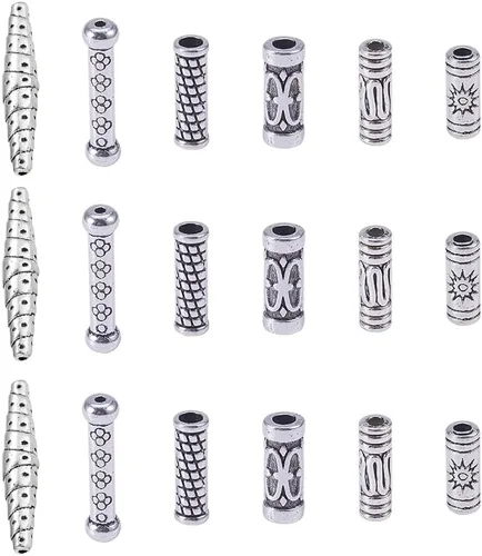 NBEADS 1 caja de 120 cuentas espaciadoras de tubo de aleación vintage, columna de metal estilo tibetano, cuentas sueltas, accesorios de conector
