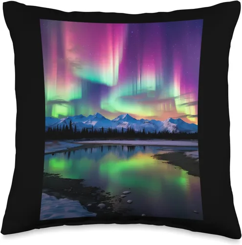 Alaska Travel Souvenir Photo & Art Studio Hh River Alaska Landscape Aurora Borealis Northern Lights Vacay Merch - Almohada de 16 x 16 pulgadas,
