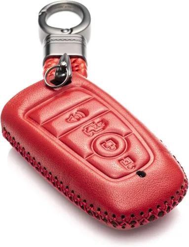Miniatura 9 de Vitodeco Funda protectora de cuero para llavero inteligente compatible con Ford (modelos 2018 - 2026), 5 botones, negro/rojo