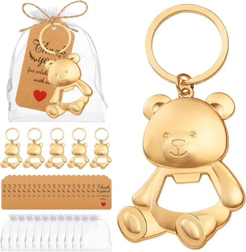 Miniatura 11 de 50 unidades de abrebotellas Keycahin de huella de bebé, llavero Poppin botellas de baby shower con tarjetas, carrito de bebé en forma de regalo
