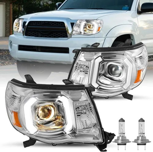 Miniatura 11 de JSBOYAT Conjunto de faros delanteros de recambio para camioneta Toyota Tacoma 2005-2011, bombillas incluidas (carcasa negra con reflector ámbar)