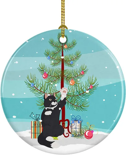 Miniatura 98 de Caroline's Treasures Adorno de cerámica con texto en inglés "Merry Christmas" para colgar en el árbol de Navidad, decoración para el hogar, Navidad