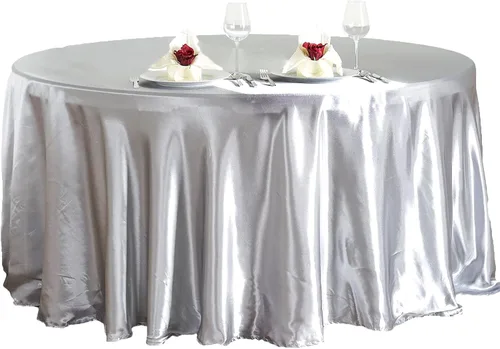 Miniatura 3 de BalsaCircle Mantel redondo de satén plateado de 108 pulgadas para bodas, fiestas, catering, cocina, comedor, eventos, cocina y comedor