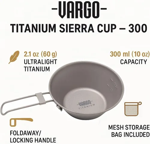 Miniatura 4 de Vargo Titanium Sierra Cup 300 - Taza de camping ligera y duradera