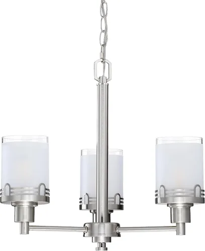 Miniatura 21 de 3 luces de vidrio industrial moderno con acabado de níquel cepillado. Accesorio de iluminación y decoración de jaula de alambre de metal para sala