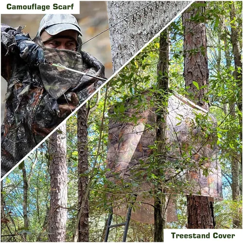 Miniatura 7 de FLYEGO Red de camuflaje de camuflaje, malla silenciosa de camuflaje transparente para ocultación, soporte de árbol, caza, sombrilla, decoración
