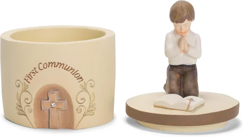 Miniatura 4 de Dicksons Caja de recuerdo de 5 pulgadas con piedra de resina para niño rezando de la primera comunión