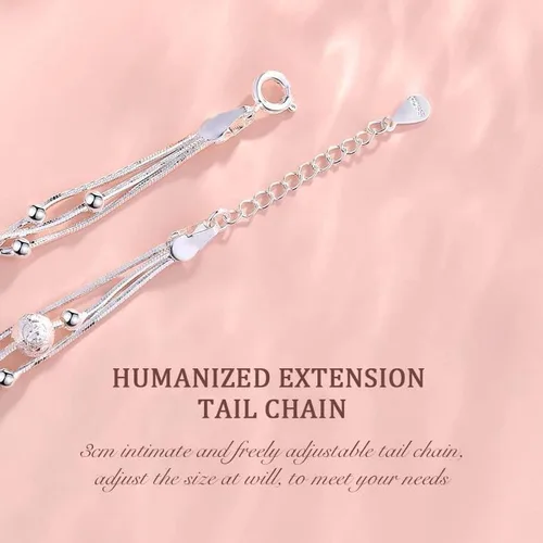 Miniatura 5 de FANCIBAND Pulseras de plata de ley 925 con dijes para mujer, delicada cadena de plata ajustable, pulsera de cuentas simples, regalos de joyería