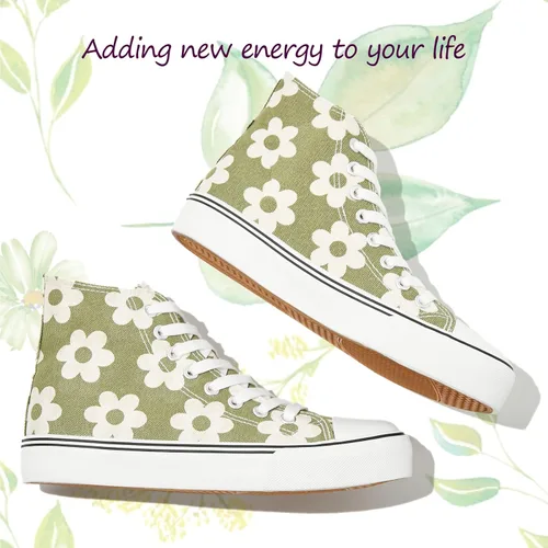 Miniatura 4 de kufeiti Zapatillas de lona altas para mujer, zapatos de lona con cordones, zapatillas blancas y negras, zapatos casuales para caminar