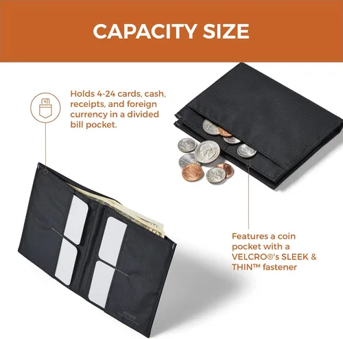 Miniatura 2 de Allett Monedero 2.0 Nylon, bloqueo RFID, bolsillo de velcro, delgado, minimalista, plegable, resistente al agua, delgado, bolsillo frontal