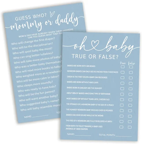 Miniatura 8 de Divertidos juegos de baby shower, trivia para bebés y alfabeto, juegos de doble cara, ideas de decoración de fiesta azul minimalismo, 25 piezas de 5