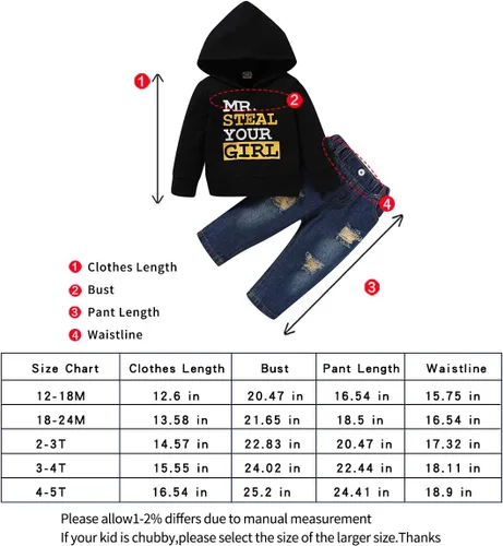 Miniatura 6 de NZRVAWS Ropa para bebé niño de 6, 12, 18, 24 meses, 2, 3, 4T, traje de niño pequeño, sudadera con capucha impresa con letras, pantalones de mezclilla