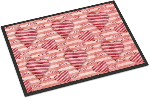 Caroline's Treasures BB7567JMAT - Tapete de acuarela con corazones a rayas rojas, 24 x 36 pulgadas, tapete para puerta delantera, para interiores y