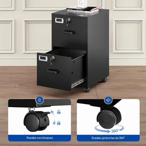 Miniatura 5 de BYNSOE - Archivador de 2 cajones con cerradura, archivador vertical de metal con ruedas, archivador móvil para oficina, hogar