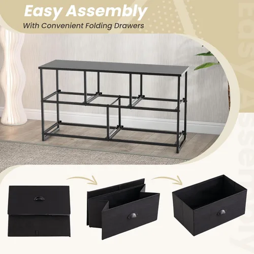 Miniatura 8 de Giantex Cómoda negra para dormitorio con 5 cajones, amplio organizador de almacenamiento de ropa con 5 cubos de tela, marco de metal resistente