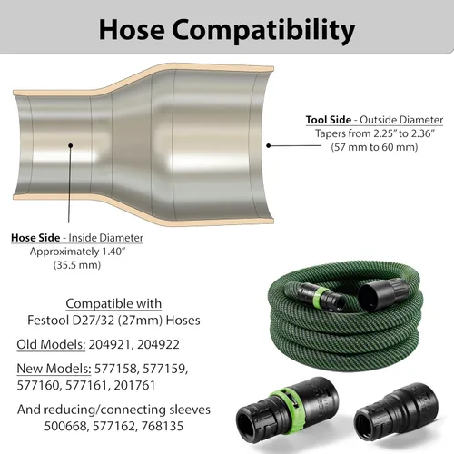 Miniatura 3 de Adaptador de manguera de 1.063 in para puertos de recolección de polvo de 2-1/2 pulgadas, compatible con mangueras Festool D27/32 (1.063 in) y Bosch
