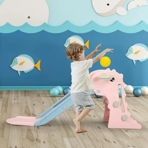 Miniatura 6 de Nyeekoy 3 en 1 Tobogán para niños pequeños, juego de escalada y deslizamiento con aro de baloncesto, patio de juegos para interiores y exteriores