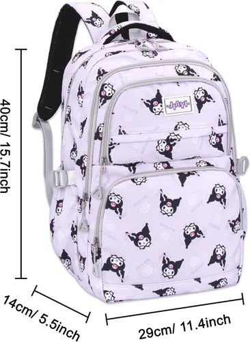 Miniatura 2 de Roffatide Anime Kuromi - Mochila casual de gran capacidad con estampado de anime para portátil, mochila para viajes, senderismo, mochila