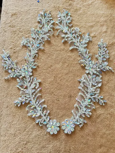 Miniatura 6 de Parches de encaje de piedras brillantes hechos a mano para coser a mano con cuentas y apliques para vestidos, accesorios DIY (AB claro)