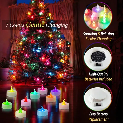 Miniatura 5 de 24 PCS Velas de Té que Cambian de Color Lentamente Operadas con Batería, Luces de Té Eléctricas Coloridas Parpadeantes sin Llama, Velas Votivas LED