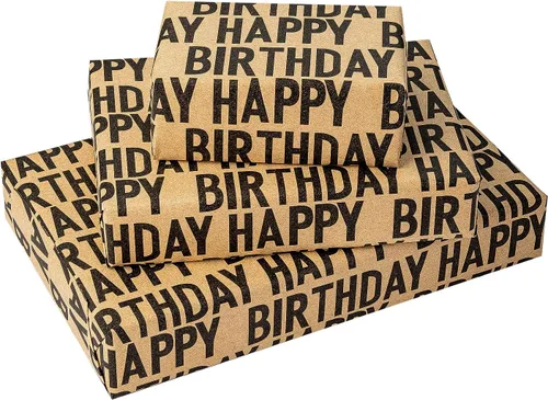 MAYPLUSS Rollo de papel de regalo de feliz cumpleaños de los SS, envoltura de regalo de Kraft vintage | Papel de regalo de 17 pulgadas x 33 pies
