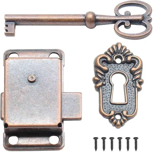 BokWin Cerradura decorativa para armario, cerradura de muebles vintage para joyas, cerradura de bronce rojo antiguo, cerradura de gabinete de Rojo