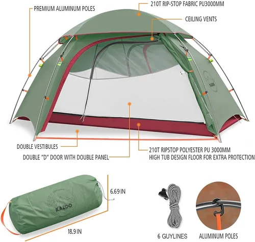 Miniatura 6 de KAZOO Tienda de campaña impermeable para mochilero Ultraligera 1/2 personas Carpa de camping ligera 1/2 personas Tiendas de senderismo Marcos