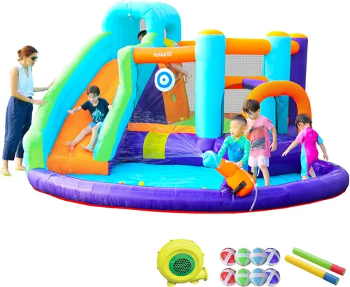 Doctor Dolphin - Casa inflable de rebote con tobogán acuático, casa inflable para niños grandes, tobogán acuático para patio trasero, parque