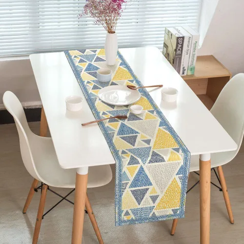 Miniatura 2 de Camino de mesa amarillo y azul, caminos de mesa de arte geométrico abstracto para comedor, cocina, sala de estar, vacaciones y decoración de mesa