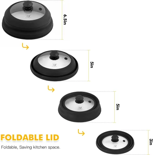 Miniatura 3 de Cubierta para salpicaduras de microondas, tapa protectora de salpicaduras de vidrio ventilado con silicona plegable para alimentos como placa