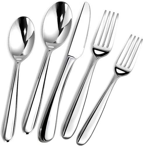 Miniatura 10 de Juego de cubiertos para 8, 40 piezas de cubiertos de acero inoxidable resistente, incluye cuchillo de carne, tenedor y cuchara, apto