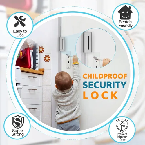Miniatura 4 de Cerradura de seguridad para el hogar, cerradura de refuerzo de puerta fácil de abrir a prueba de niños con soporte de parada de 3.0 in 800 libras