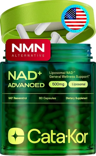 Cata-Kor Suplemento liposomal de NAD con resveratrol - Alternativa al suplemento NMN - Probado por terceros - Suministro de 30 días - Resveratrol