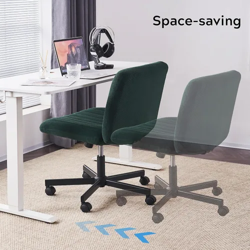 Miniatura 6 de EYYTHUNG Silla cruzada verde sin ruedas, asiento ancho sin brazos, silla de oficina giratoria de terciopelo acolchado para niñas
