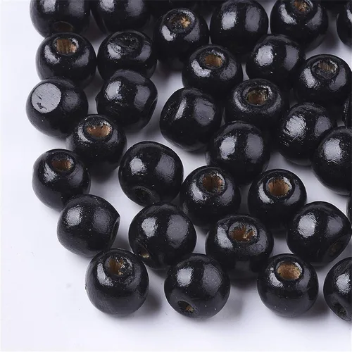 Craftdady 200 cuentas espaciadoras redondas de madera natural negra de 0.394 pulgadas (0.394 in), cuentas sueltas para manualidades, joyería,