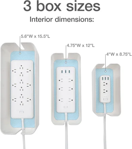 Miniatura 4 de Cajas de Gestión de Cables Oxford, 3 Pack, Pequeña, Mediana, Grande, 15 Sujetadores de Cable (Gancho y Bucle, Silicona, Torsades), Organizador